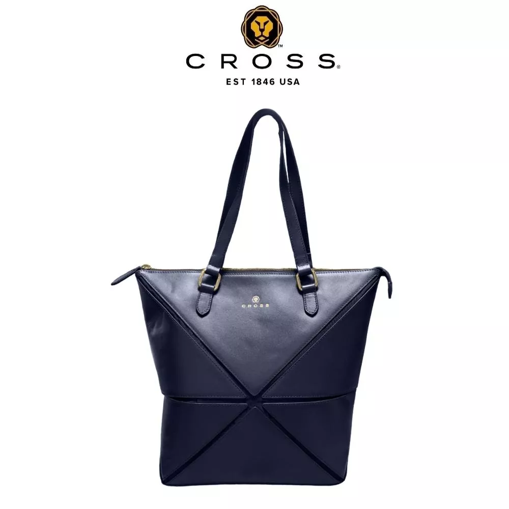 【CROSS】頂級小牛皮幾何托特包 深藍色