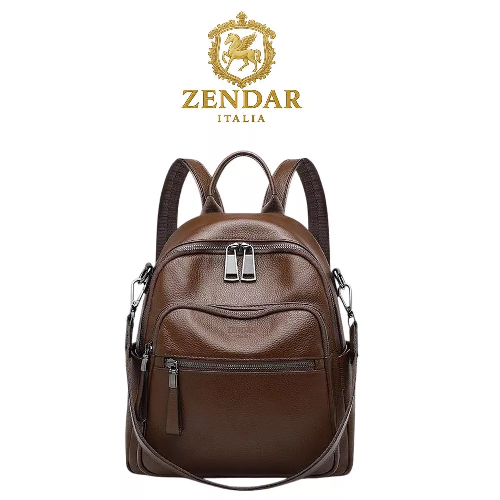 【ZENDAR】限量1折 頂級小牛皮軟皮後背包 佩樂系列 全新專櫃展示品 (咖啡色)