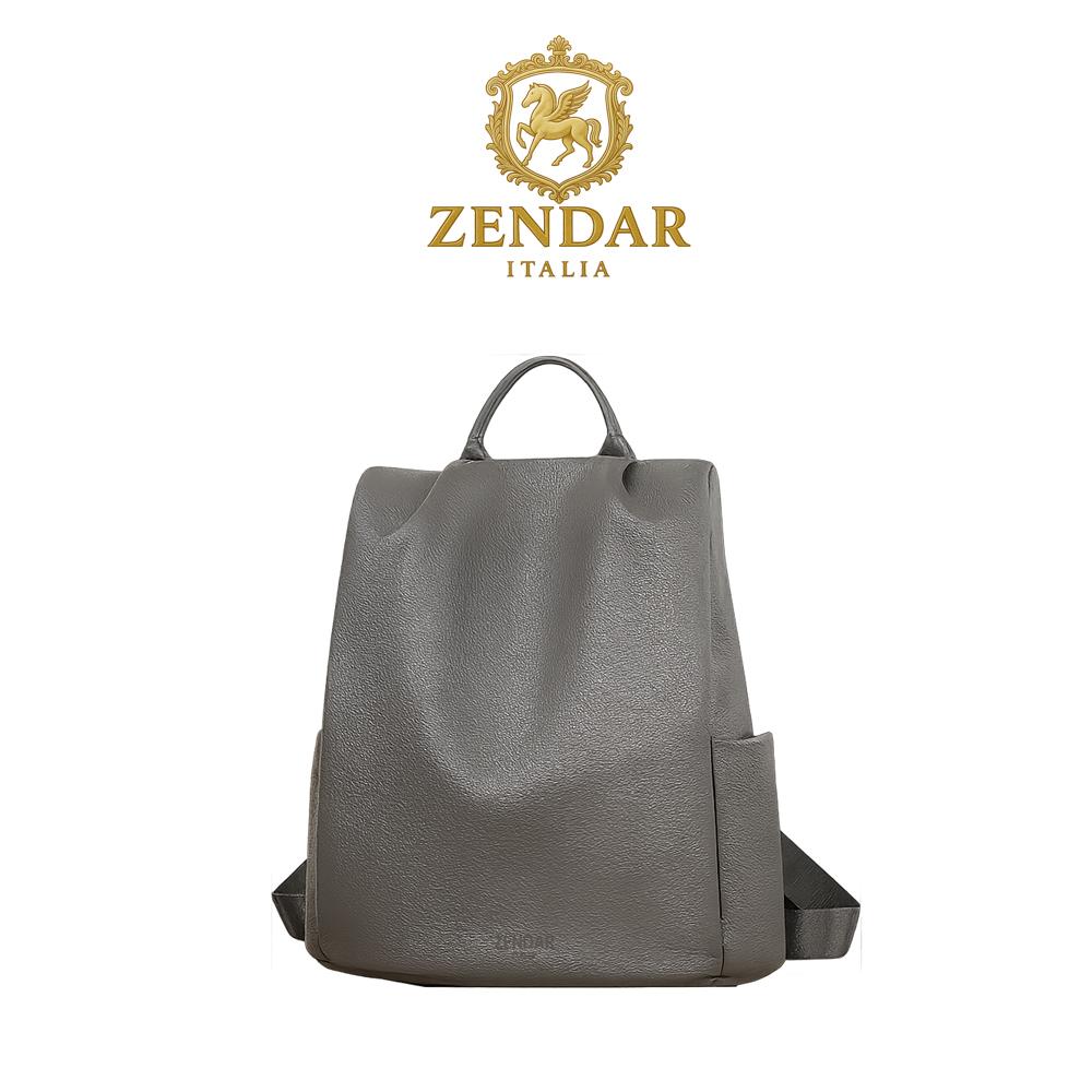 【ZENDAR】頂級小牛皮軟皮防盜後背包 米樂系列 (大象灰)