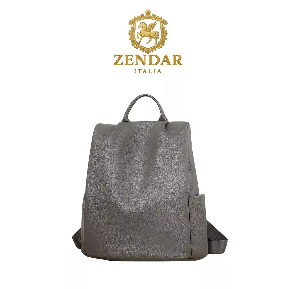 【ZENDAR】限量1折 頂級小牛皮軟皮防盜後背包 米樂系列 全新專櫃展示品 (大象灰)