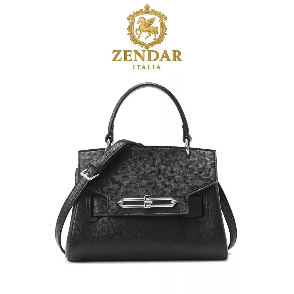 【ZENDAR】限量1折 頂級小牛皮十字紋手提包肩背包 夢特系列 全新專櫃展示品 (奶杏色)