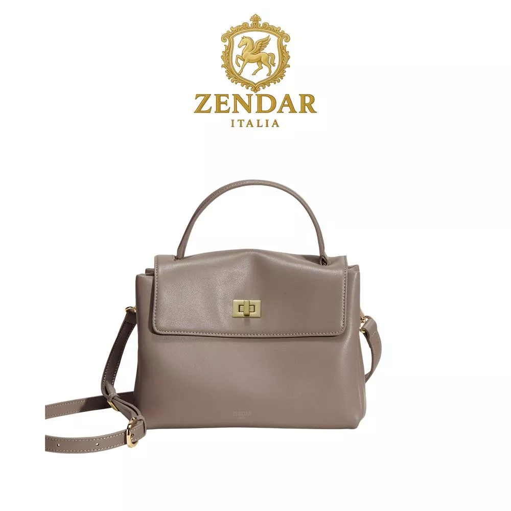 【ZENDAR】頂級小牛皮手提包肩背包 喬伊系列 (大象灰)