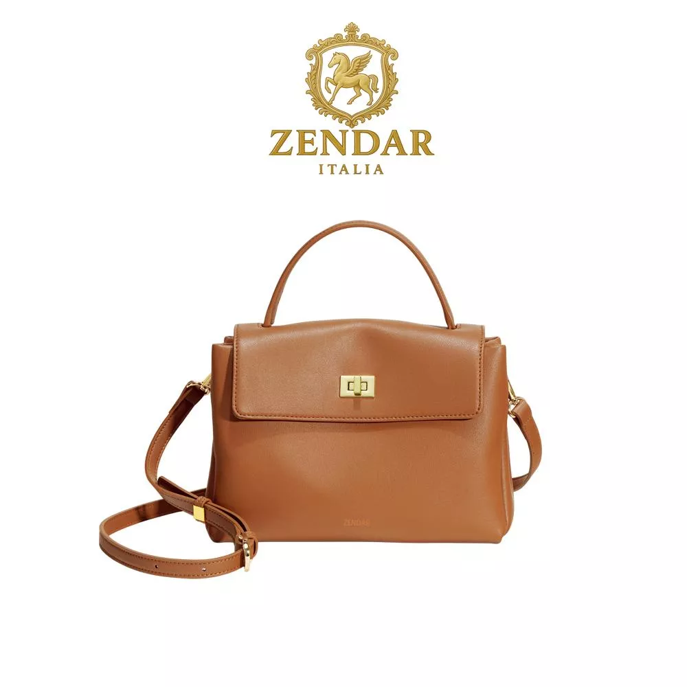 【ZENDAR】頂級小牛皮手提包肩背包 喬伊系列 (琥珀色)
