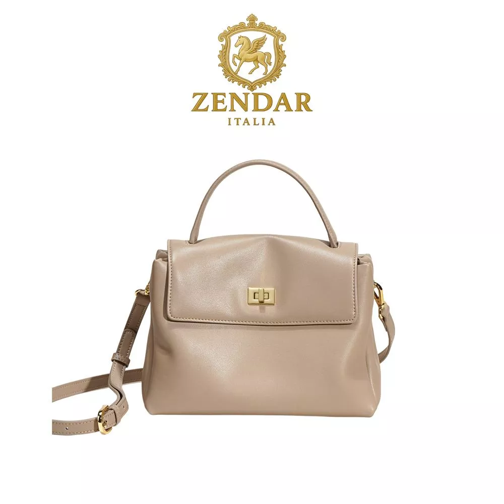 【ZENDAR】頂級小牛皮手提包肩背包 喬伊系列 (杏灰色)