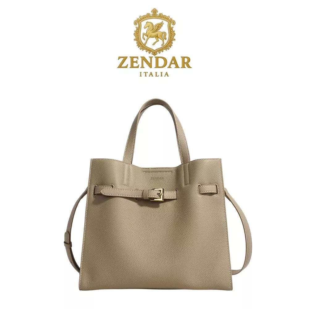 【ZENDAR】頂級小牛皮托特包肩背包 瑞絲系列 (大象灰)