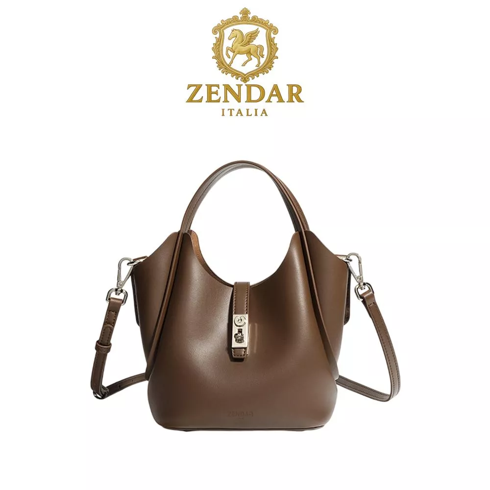 【ZENDAR】限量1折 頂級小牛皮菜籃子肩背包含內包 密卡系列 全新專櫃展示品 (可可色)