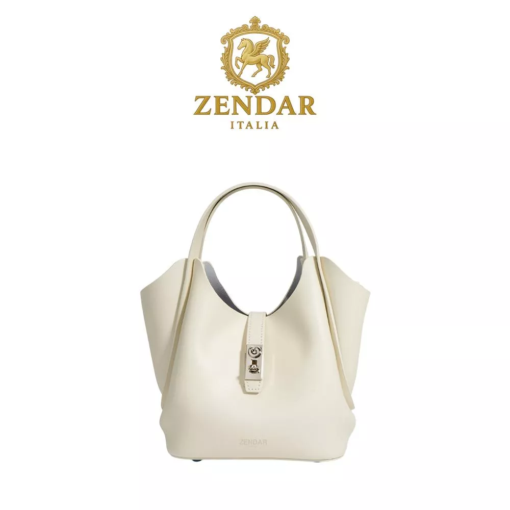 【ZENDAR】頂級小牛皮菜籃子肩背包含內包 密卡系列 (米白色)