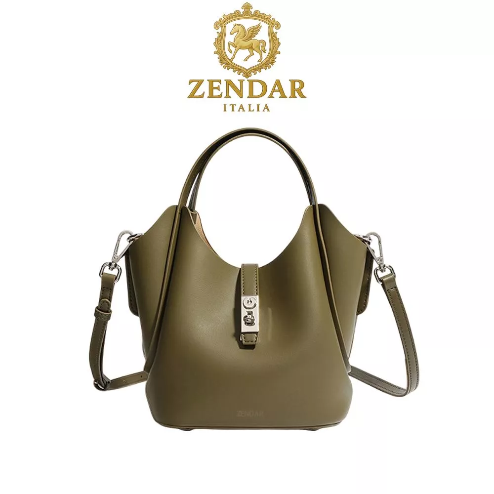【ZENDAR】頂級小牛皮菜籃子肩背包含內包 密卡系列 (橄欖綠)