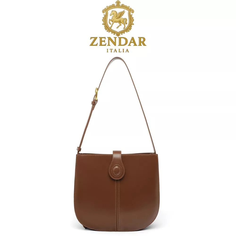 【ZENDAR】限量1折 頂級小牛皮肩背包含內包 薇拉系列 全新專櫃展示品 (咖啡色)