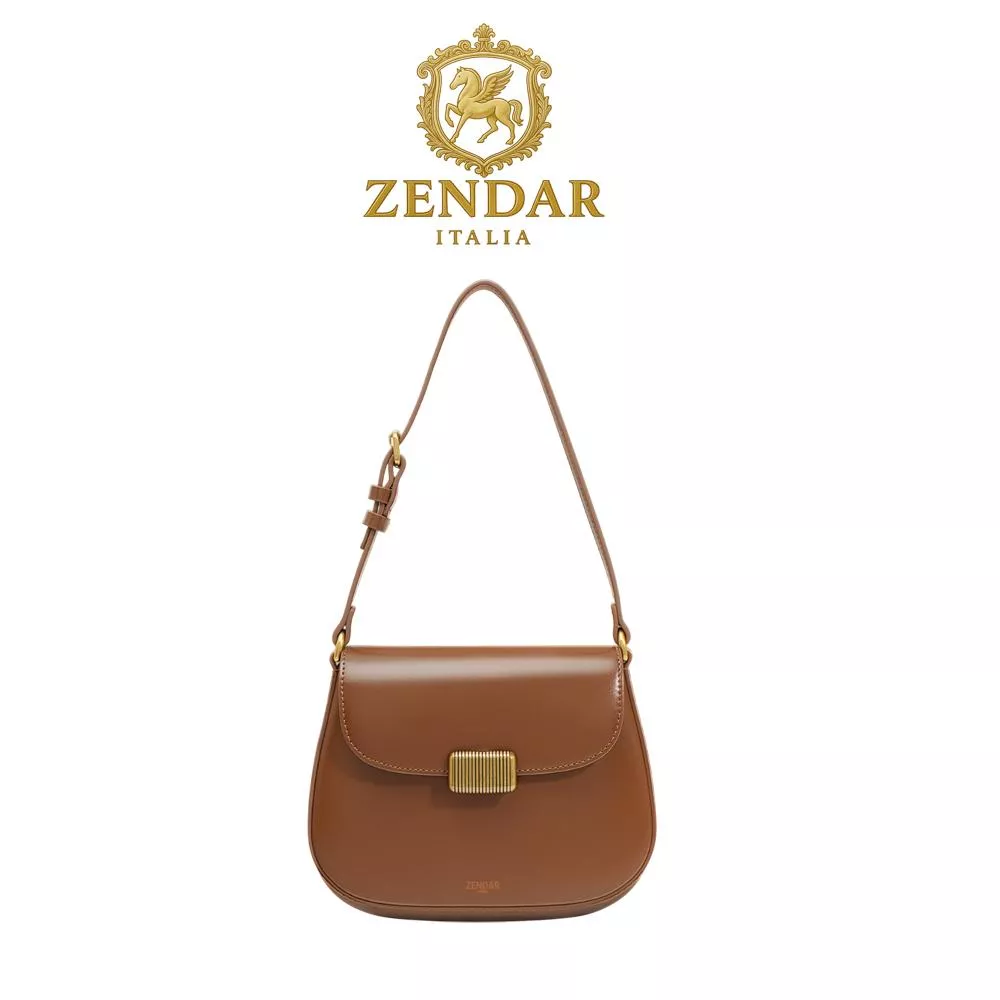 【ZENDAR】限量1折 頂級小牛皮肩背包馬鞍包 尤妮爾系列 全新專櫃展示品 (咖啡色)