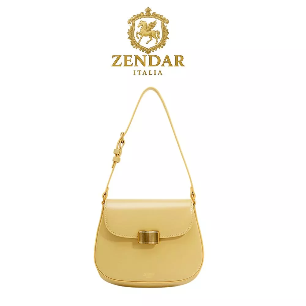 【ZENDAR】頂級小牛皮肩背包馬鞍包 尤妮爾系列 (香草黄)