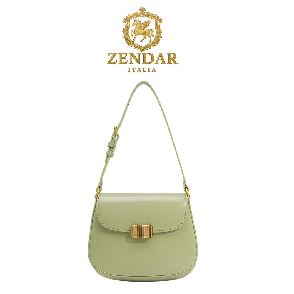 【ZENDAR】限量1折 頂級小牛皮肩背包馬鞍包 尤妮爾系列 全新專櫃展示品 (淺綠色)