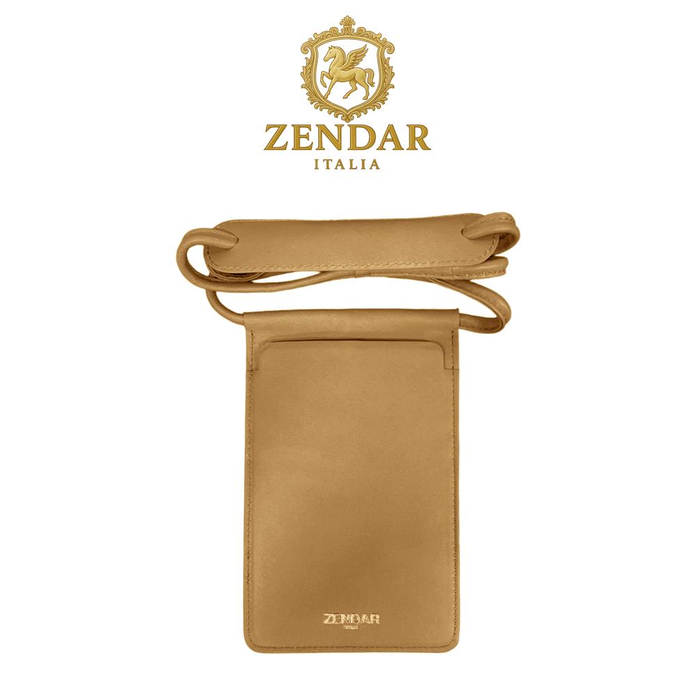 【ZENDAR】限量5折 超柔軟頂級小羊皮手機包 夏洛特系列 全新專櫃展示品(琥珀色 送禮盒提袋)