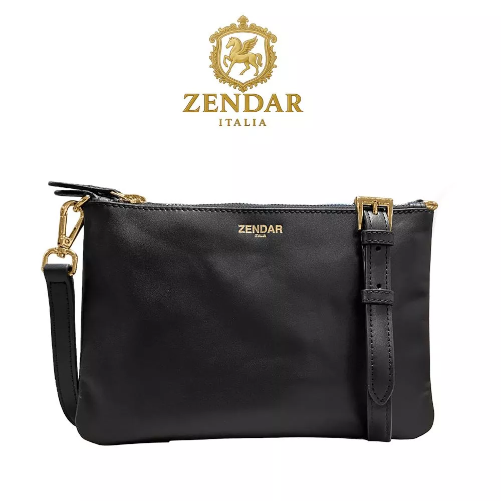 【ZENDAR】頂級小牛皮雙層肩背包側背包 米凱拉系列 (黑色)