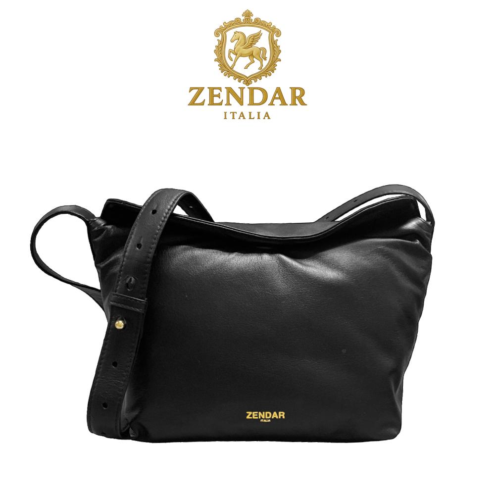 【ZENDAR】超柔軟頂級小羊皮肩背包側背包 多麗絲系列 (黑色)