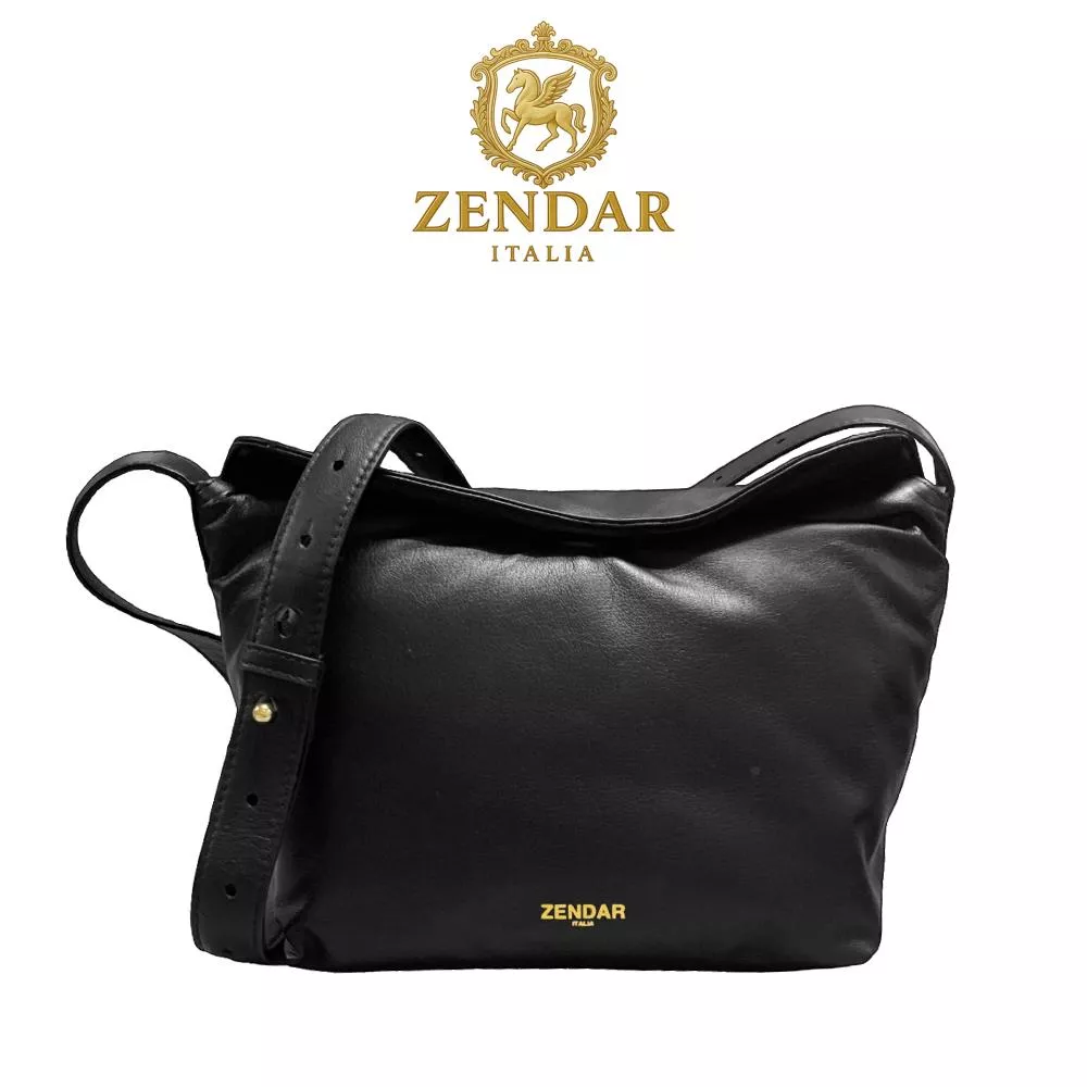 【ZENDAR】超柔軟頂級小羊皮肩背包側背包 多麗絲系列 (黑色)