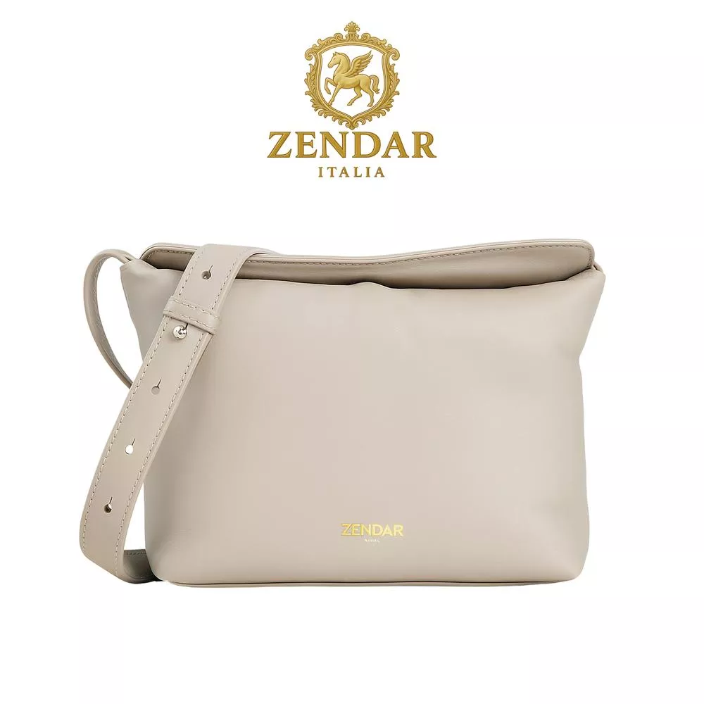 【ZENDAR】限量1折 超柔軟頂級小羊皮肩背包側背包 多麗絲系列 全新專櫃展示品(米金色)