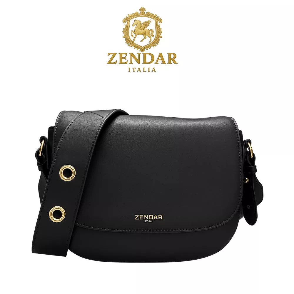 【ZENDAR】限量1折 頂級小牛皮肩背包側背包 瓦妮莎系列 全新專櫃展示品(黑色)