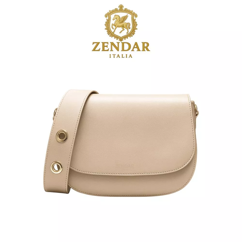 【ZENDAR】限量1折 頂級小牛皮肩背包側背包 瓦妮莎系列 全新專櫃展示品(米金色)