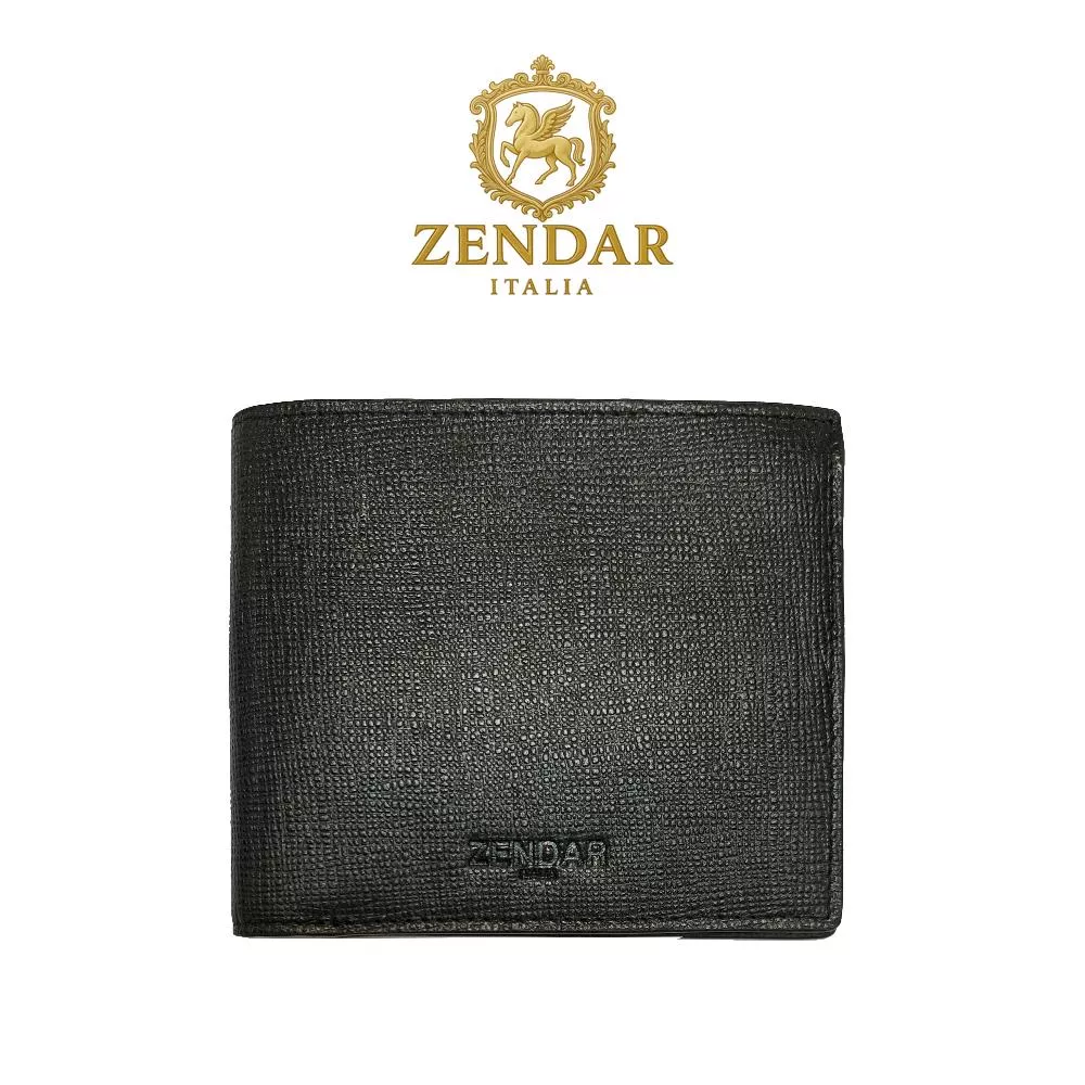 【ZENDAR】限量2折 頂級NAPPA小牛皮防刮十字紋8卡皮夾 但丁系列 全新專櫃展示品 (黑色)