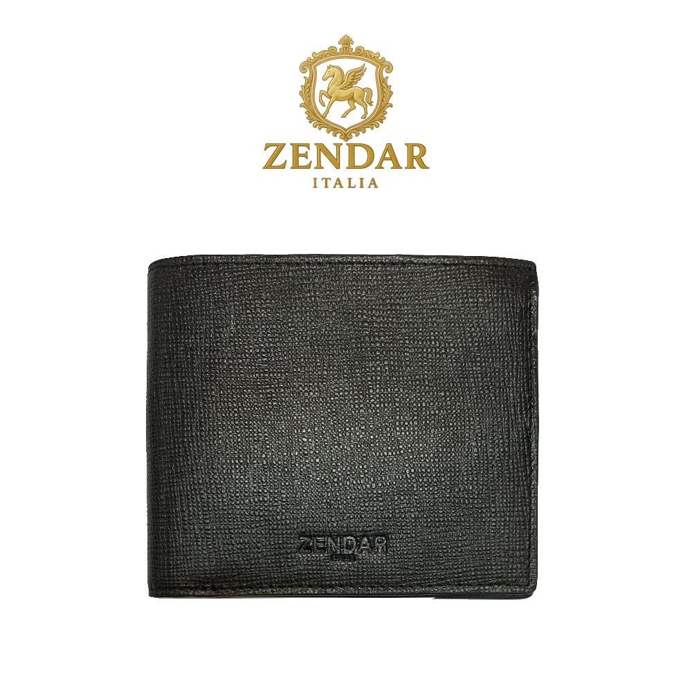 【ZENDAR】頂級NAPPA小牛皮防刮十字紋8卡皮夾 但丁系列 (黑色)