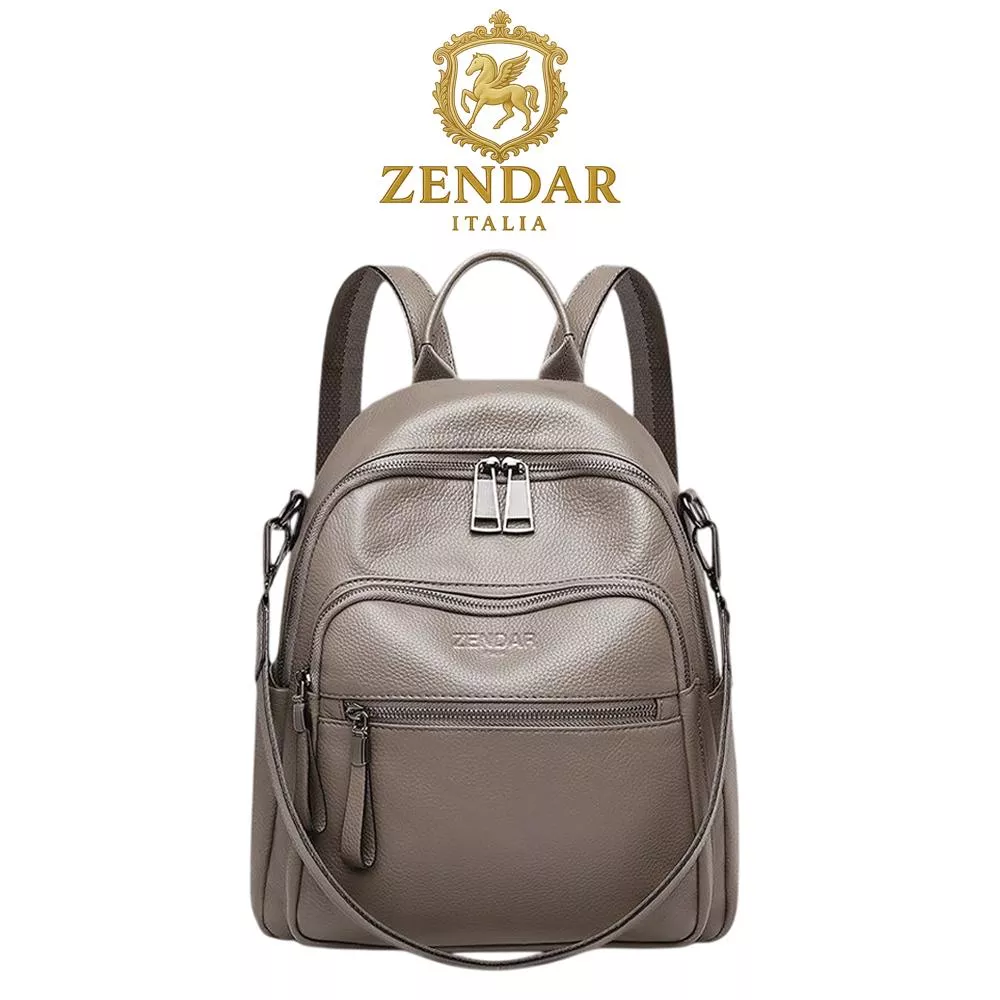 【ZENDAR】限量1折 頂級小牛皮軟皮後背包 佩樂系列 全新專櫃展示品 (大象灰)
