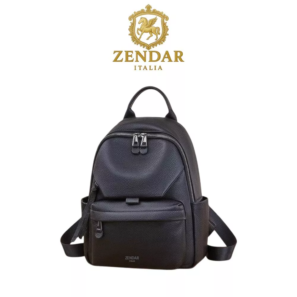 【ZENDAR】頂級小牛皮軟皮後背包 莎拉系列 黑色