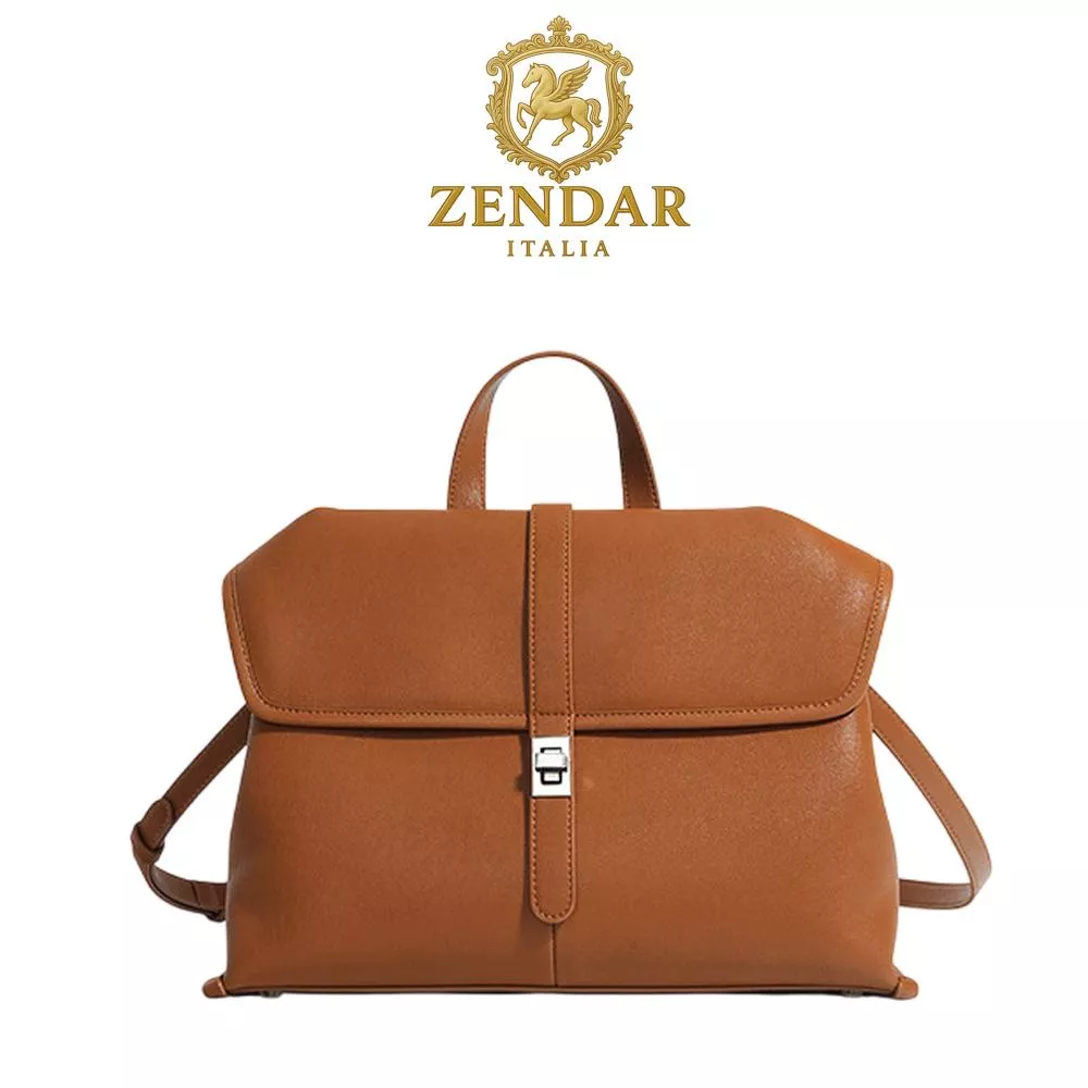 【ZENDAR】限量1折 頂級小牛皮手提包肩背包 愛莉莎系列 全新專櫃展示品 琥珀色