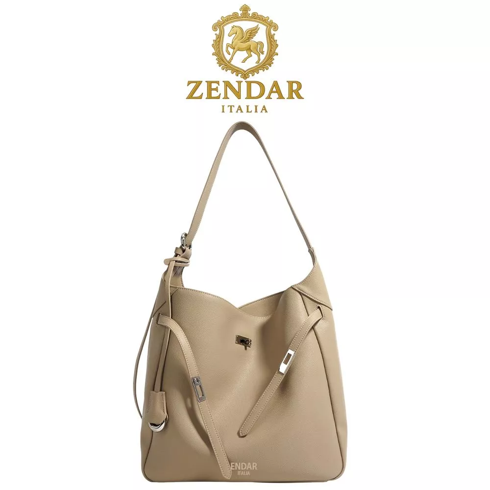 【ZENDAR】頂級小牛皮手提包肩背包 汀娜系列 杏色