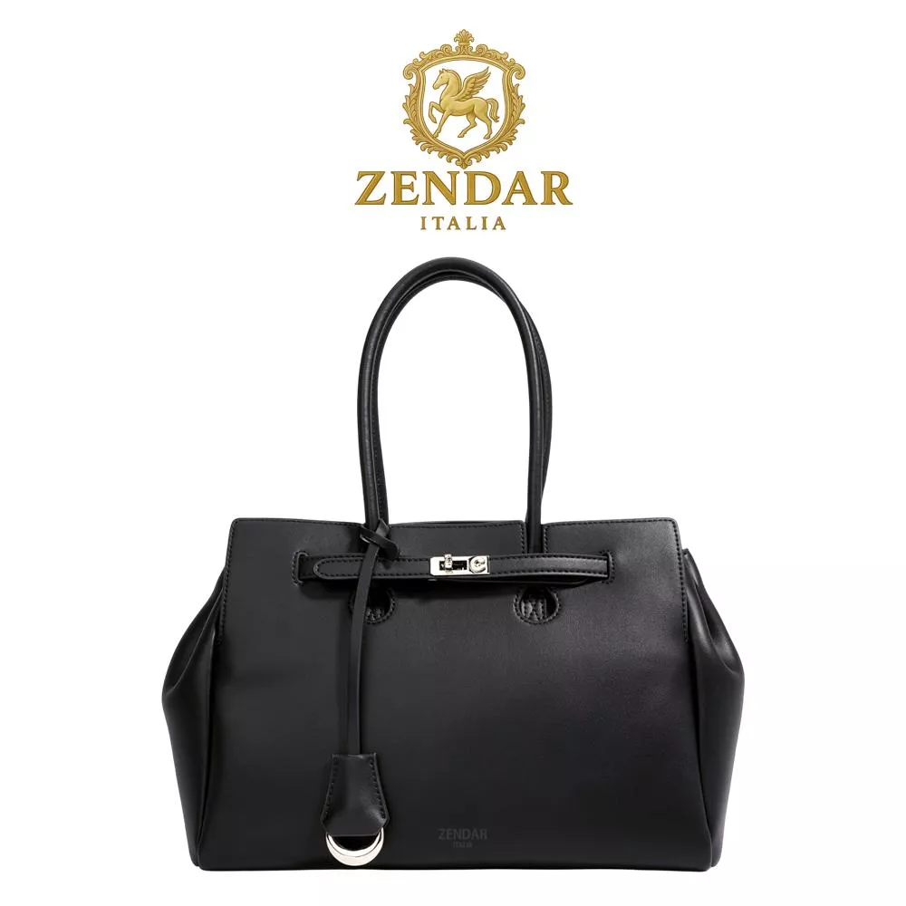 【ZENDAR】頂級小牛皮手提包肩背包 葛蕾絲系列 黑色