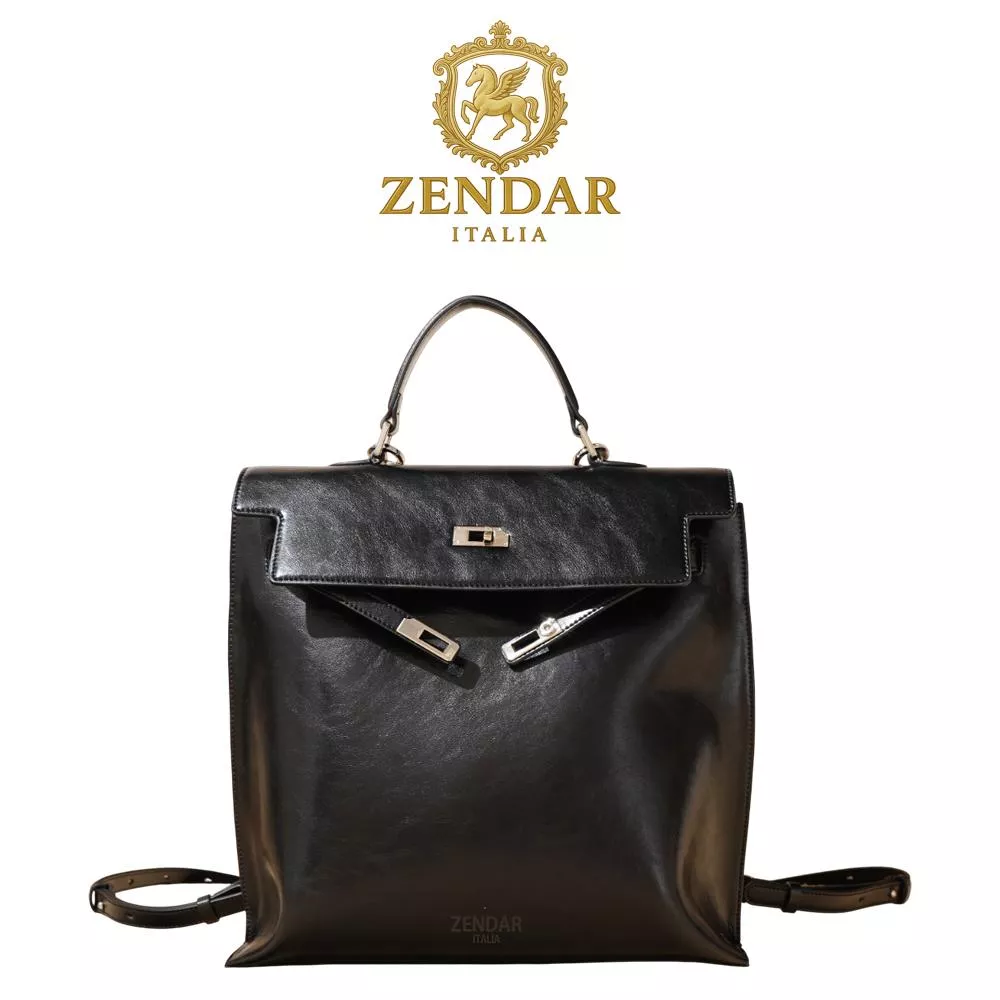 【ZENDAR】頂級小牛皮手提包後背包 維多利亞 系列 黑色