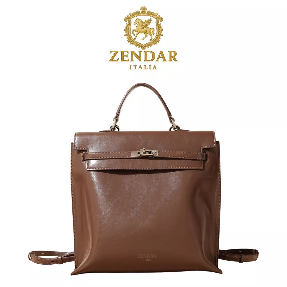 【ZENDAR】限量1折 頂級小牛皮手提包後背包 維多利亞 系列 全新專櫃展示品 摩卡色