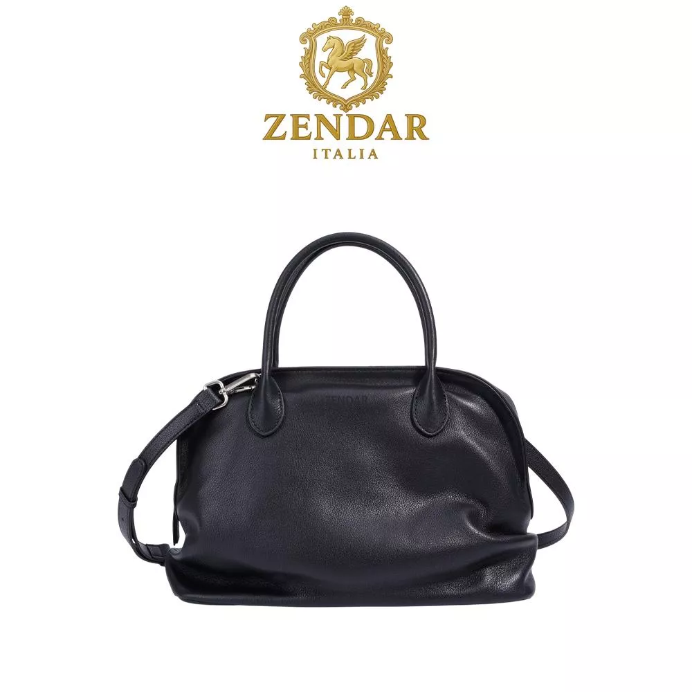 【ZENDAR】頂級小牛皮軟皮手提包肩背包 卡拉系列 黑色