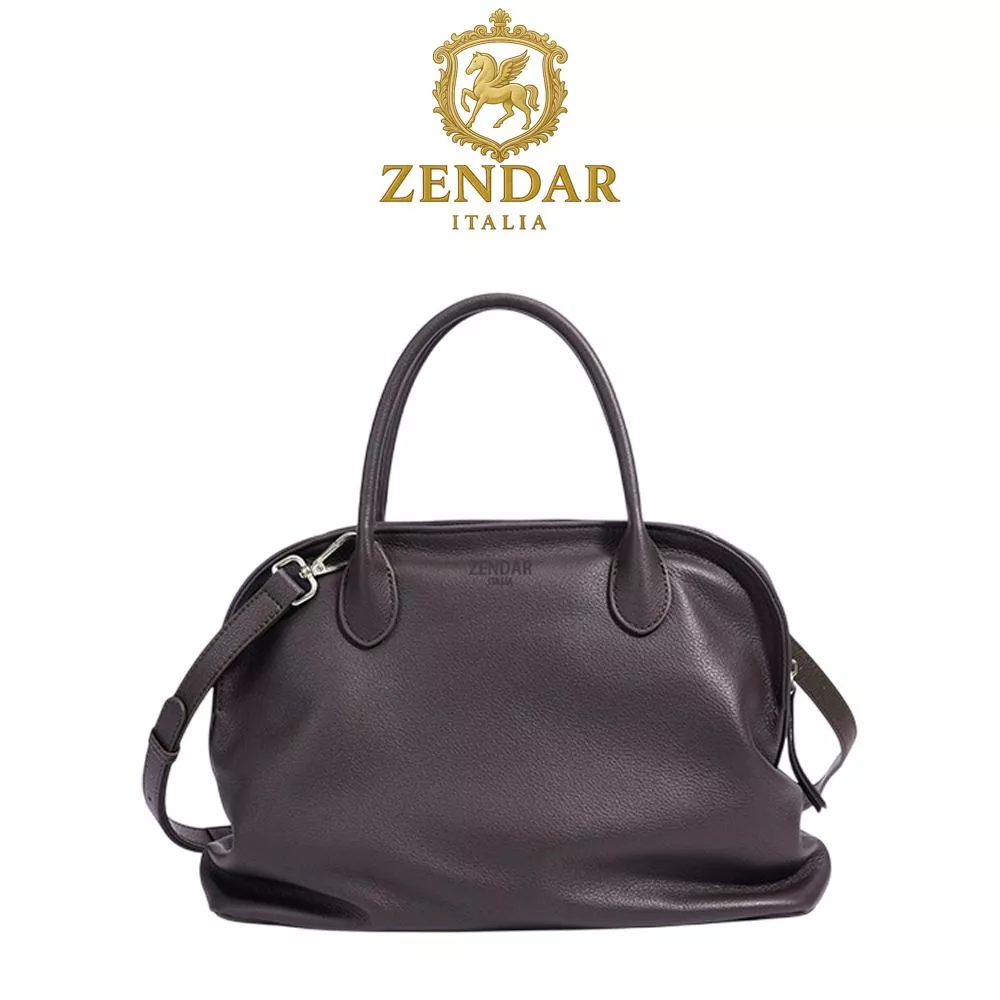 【ZENDAR】頂級小牛皮軟皮手提包肩背包 卡拉系列 摩卡色