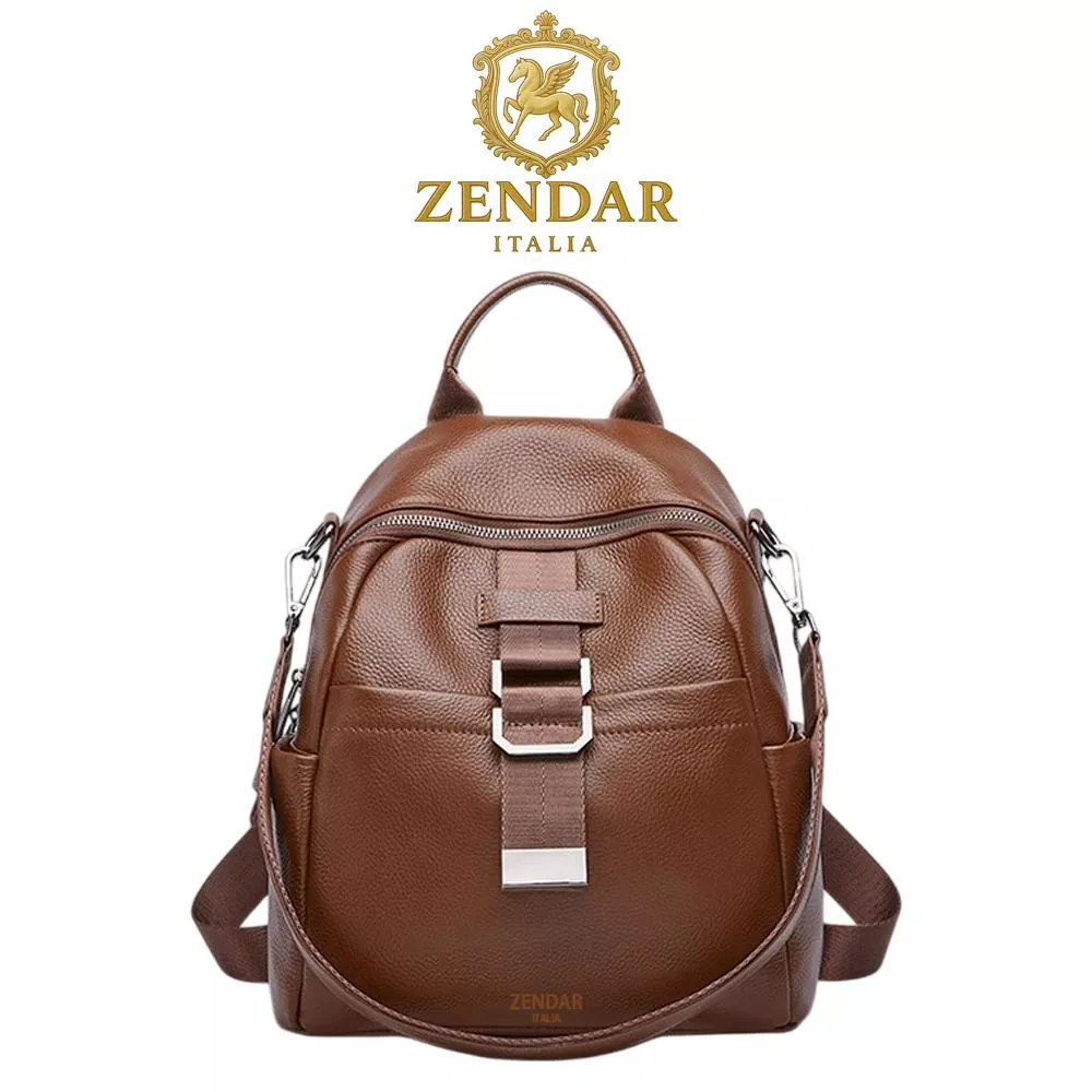 【ZENDAR】頂級小牛皮軟皮後背包 莉莉系列 (咖啡色)