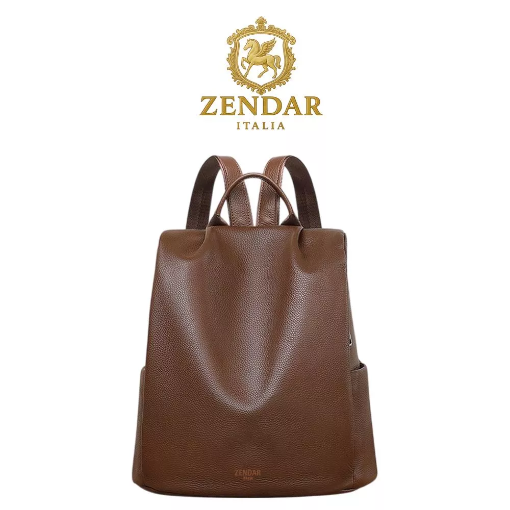 【ZENDAR】限量1折 頂級小牛皮軟皮防盜後背包 米樂系列 全新專櫃展示品 (咖啡色)