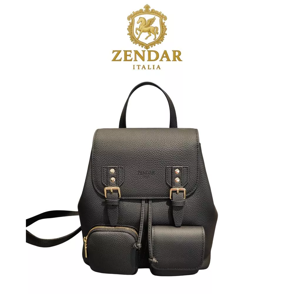 【ZENDAR】頂級小牛皮軟皮後背包 漢娜系列 (黑色)