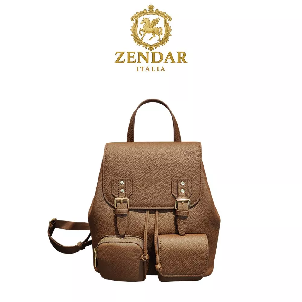【ZENDAR】限量1折 頂級小牛皮軟皮後背包 漢娜系列 全新專櫃展示品 (咖啡色)