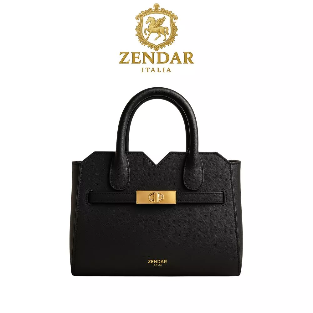 【ZENDAR】限量1折 頂級小牛皮十字紋手提包肩背包 娜塔莉系列 全新專櫃展示品 黑色