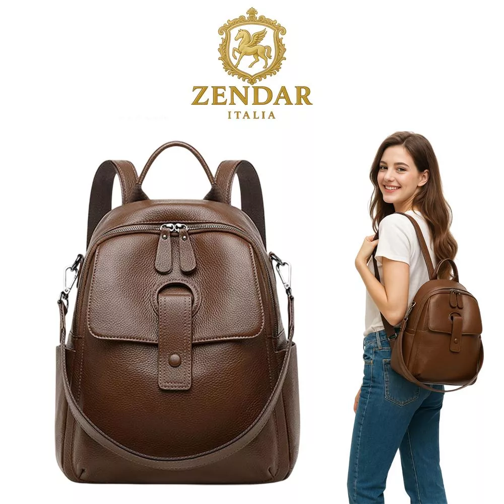 【ZENDAR】頂級小牛皮防盜後背包 安娜格系列 (棕色)