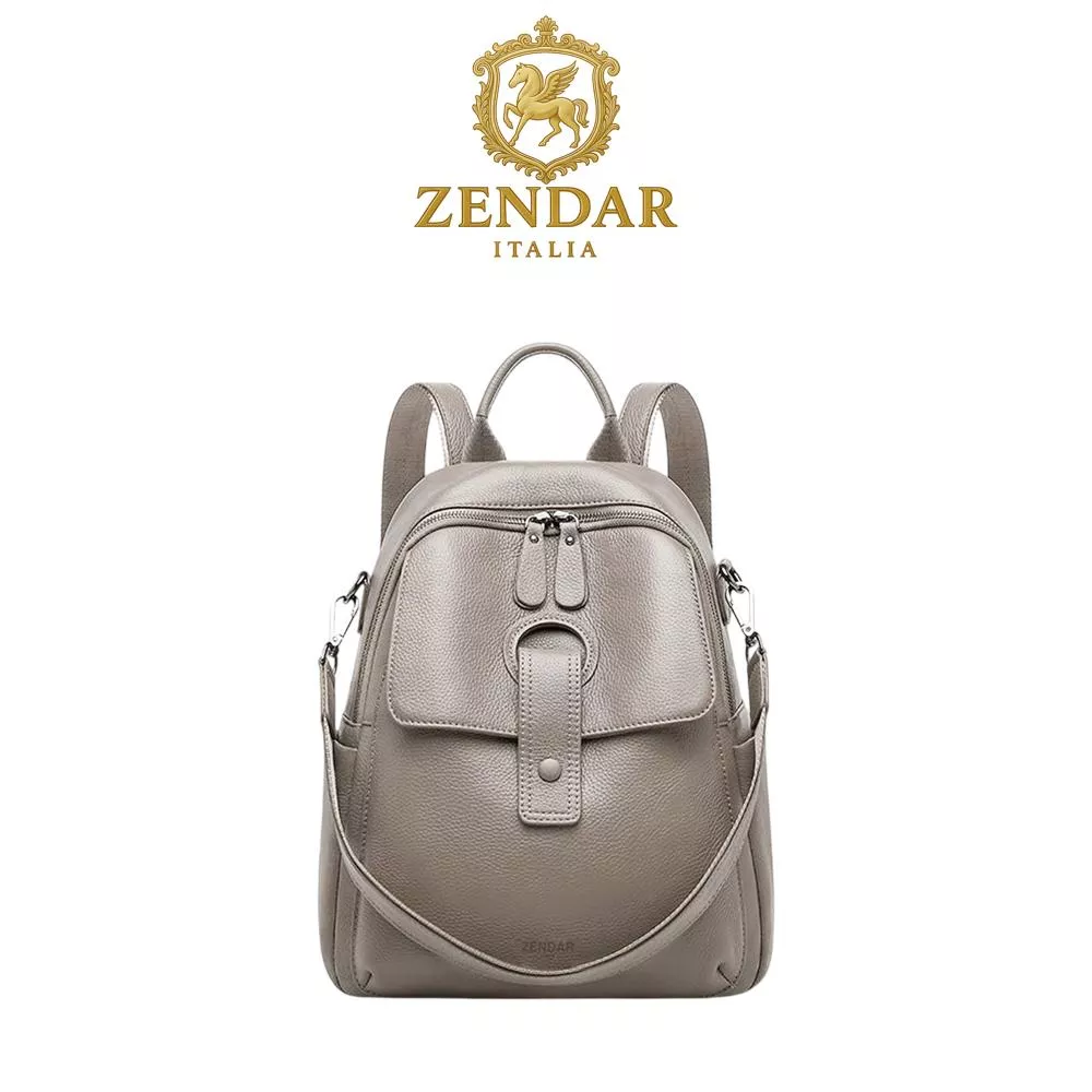 【ZENDAR】限量1折 頂級小牛皮防盜後背包 安娜格系列 全新專櫃展示品 (大象灰)