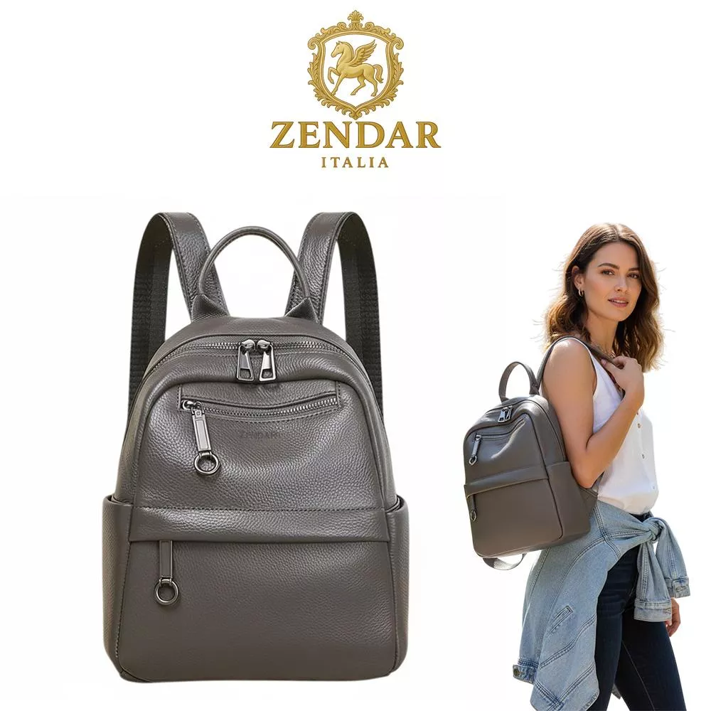 【ZENDAR】限量1折 頂級小牛皮防盜後背包 伊雷妮系列 全新專櫃展示品 (鐵灰色)