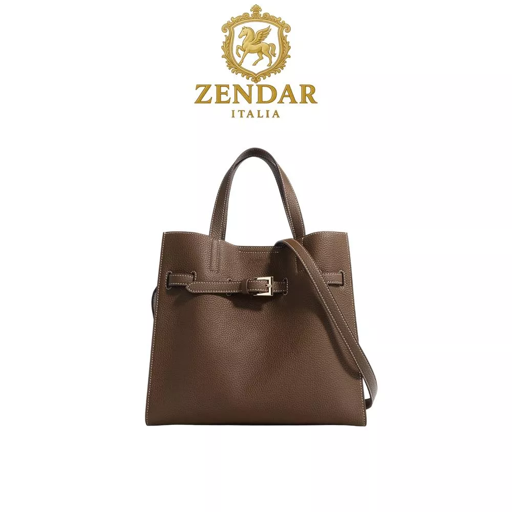【ZENDAR】限量1折 頂級小牛皮托特包肩背包 瑞絲系列 全新專櫃展示品 (咖啡色)