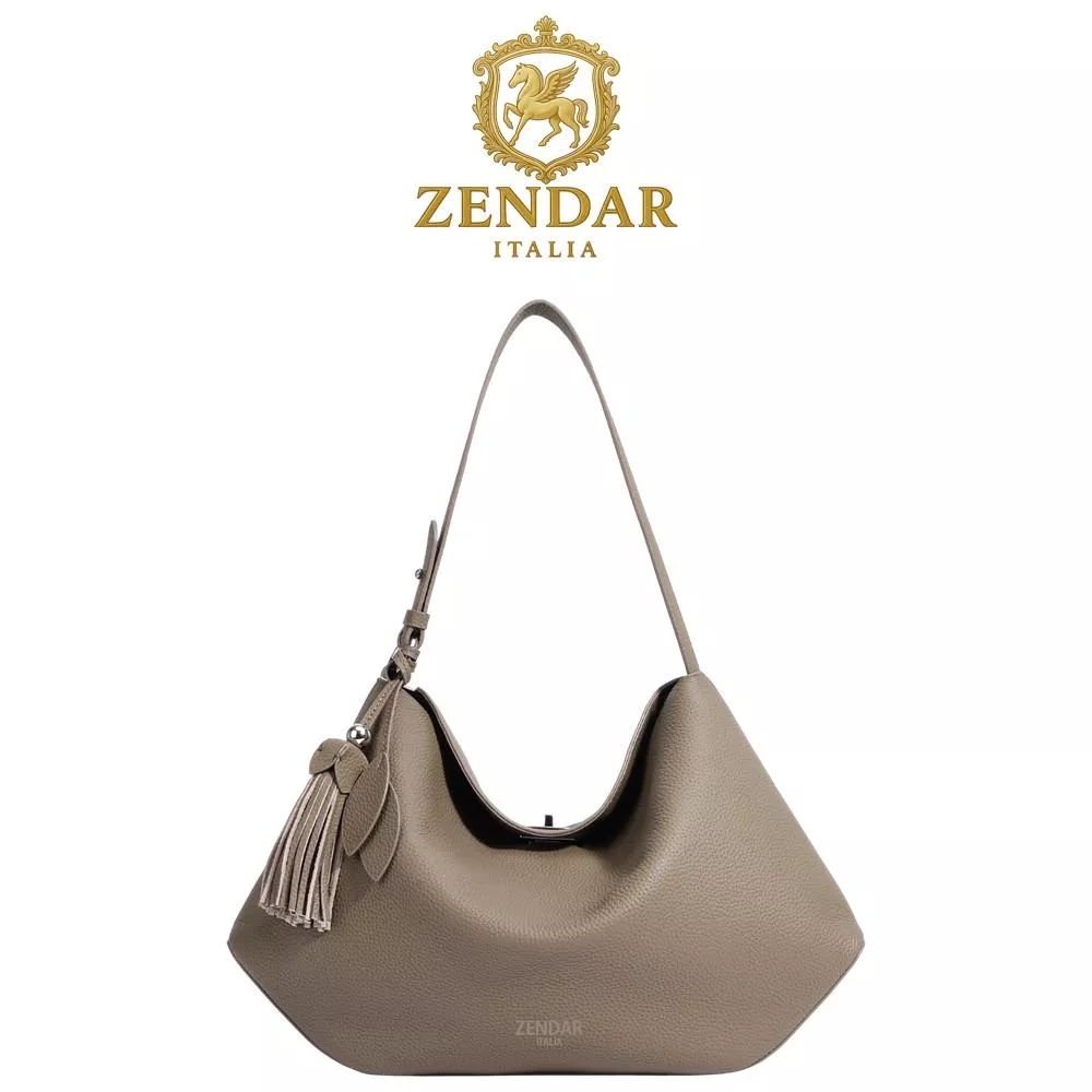 【ZENDAR】頂級小牛皮托特包肩背包 茉莉系列 (大象灰)