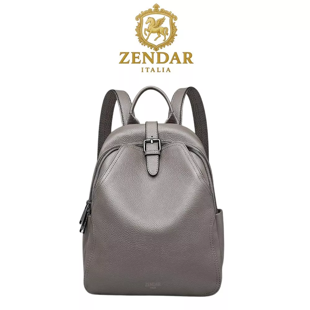 【ZENDAR】頂級小牛皮超柔軟後背包 蓮妮系列 (大象灰)