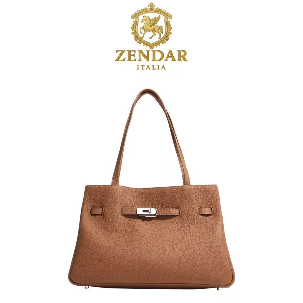 【ZENDAR】限量1折 頂級小牛皮托特包肩背包 安傑拉系列 全新專櫃展示品 (金棕色)