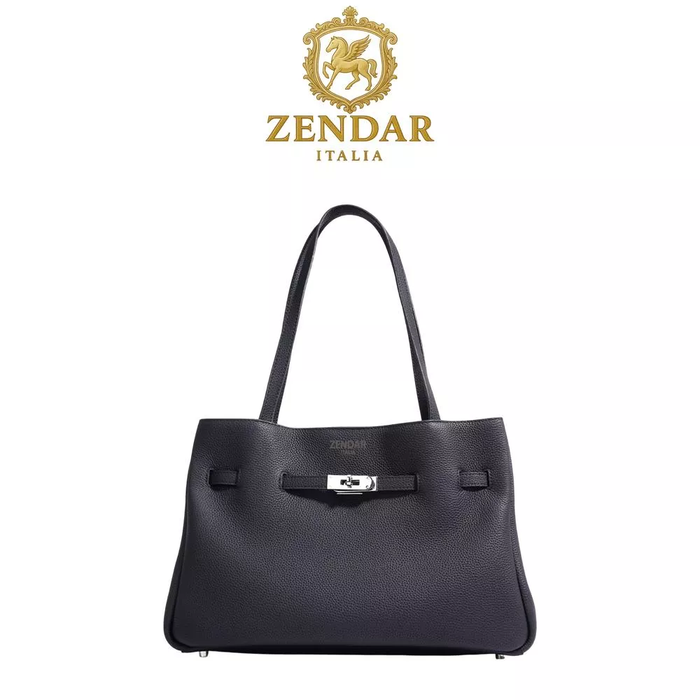 【ZENDAR】頂級小牛皮托特包肩背包 安傑拉系列 (黑色)