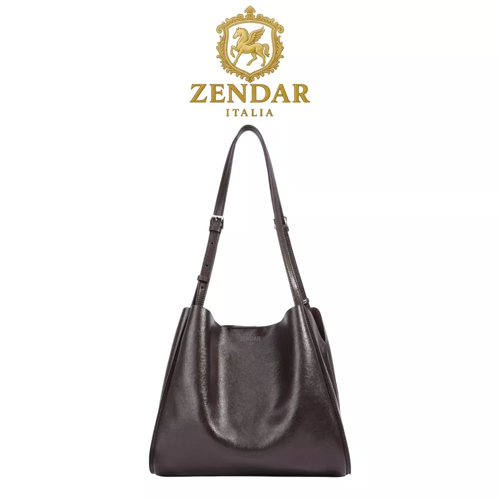【ZENDAR】頂級小牛皮肩背包 羅賓系列 (咖啡色)