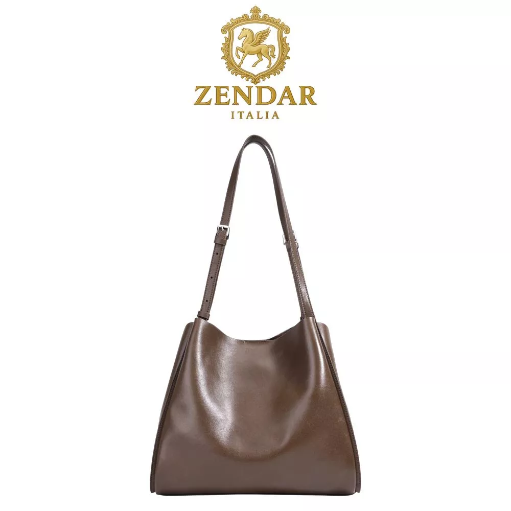 【ZENDAR】頂級小牛皮肩背包 羅賓系列 (琥珀色)