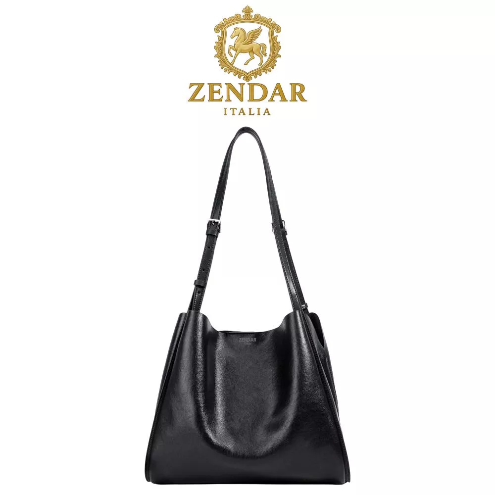 【ZENDAR】頂級小牛皮肩背包 羅賓系列 (黑色)
